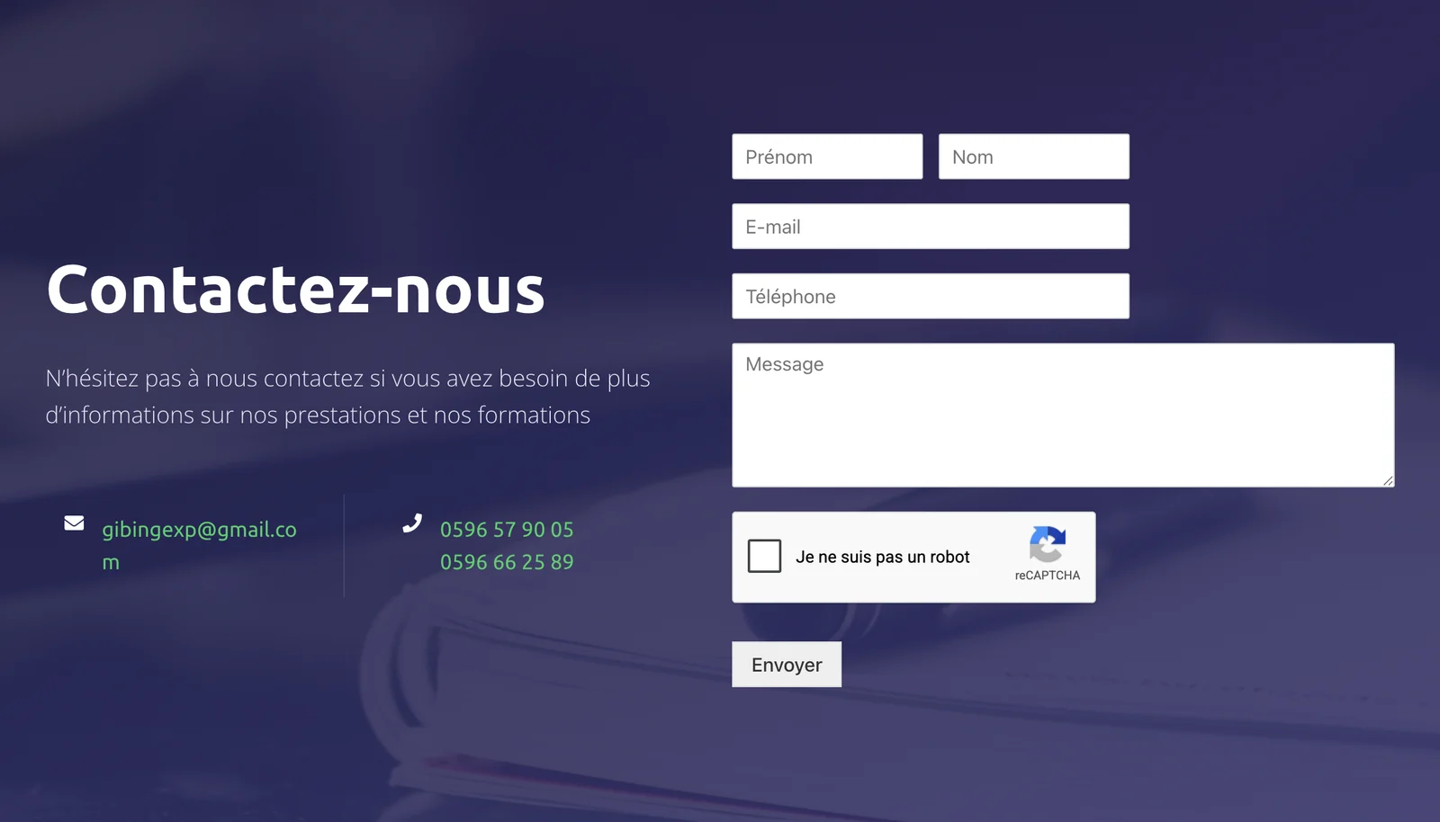 Avant : ancienne page contact avec un formulaire minimal