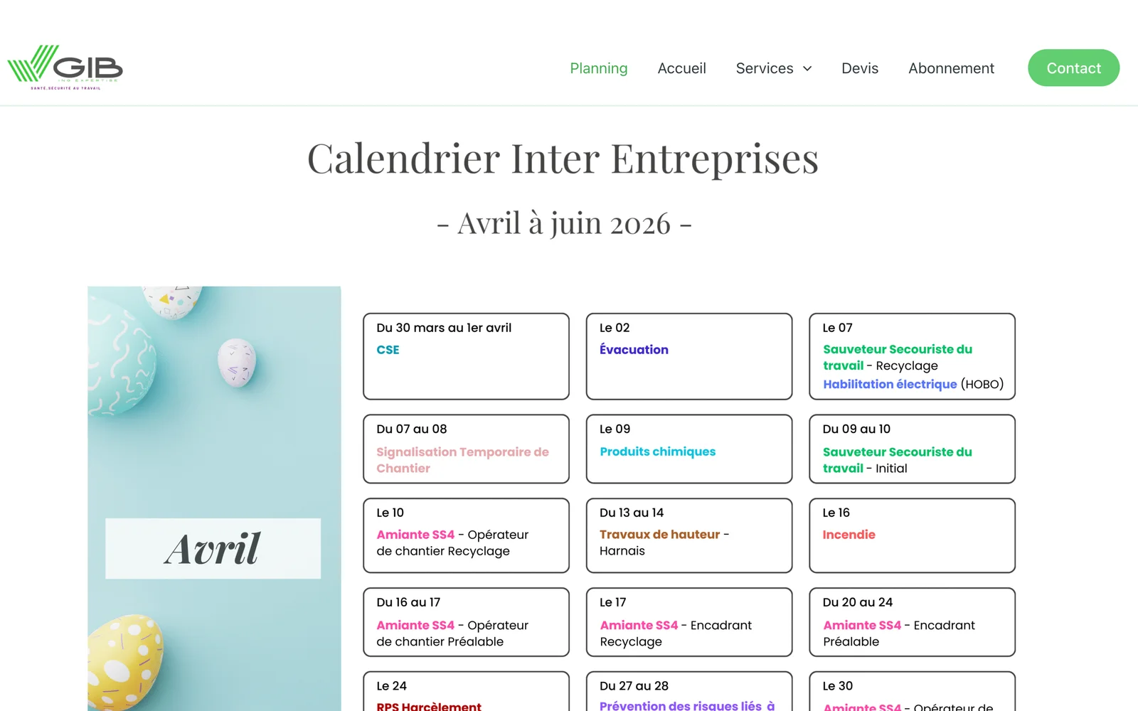 Ancien planning des formations : un calendrier publié en image